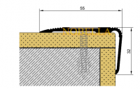 ANTI-SLIP ALUMINUM PROFILE FOR STEPS WITH RUBBER TAPE L55xH32 mm, Gold matt